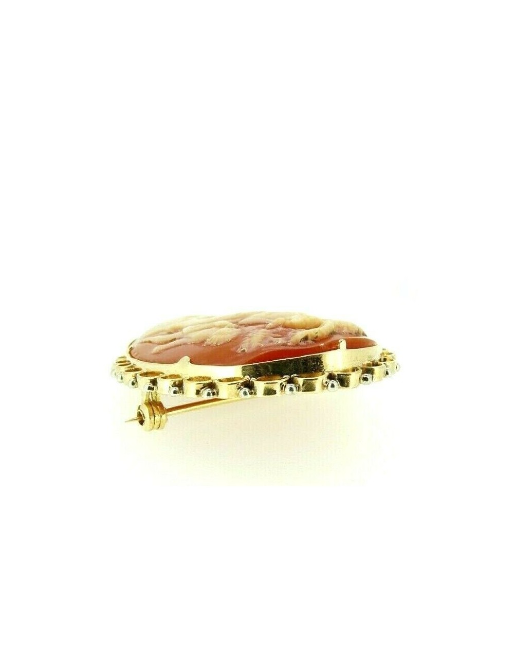 Broche Vintage Années 60 Or 18K Blanc Et Jaune Avec Camée - Occasion, Nettoyée Pro